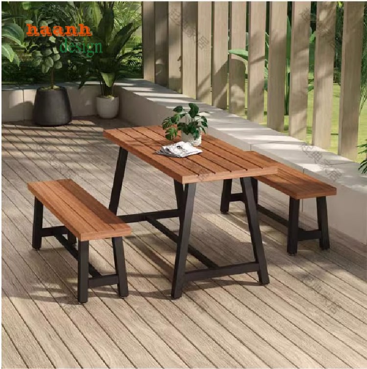 bàn ghế chân sắt mặt gỗ