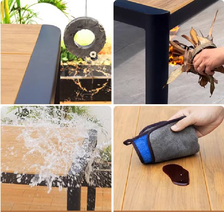 Bàn ghế chân sắt mặt gỗ teak