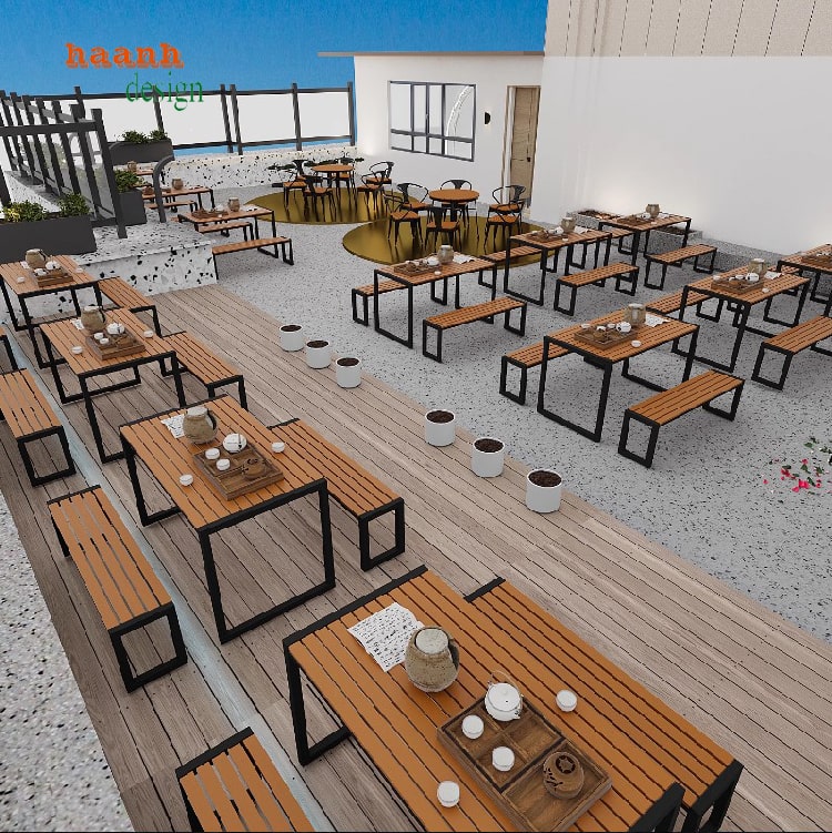 Bàn Ghế Ngoài Trời Sắt Gỗ