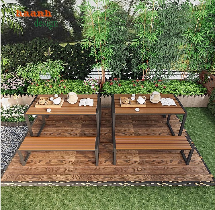 Bàn Ghế Ngoài Trời Sắt Gỗ