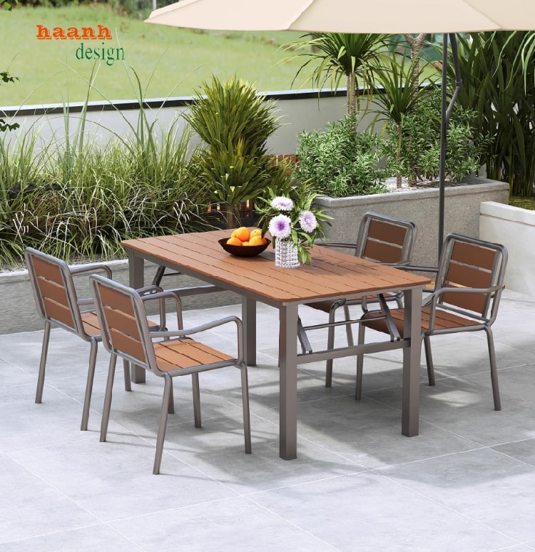 bàn ghế sắt gỗ ngoài trời