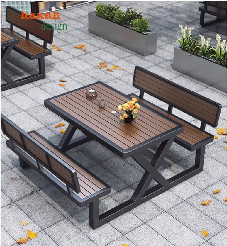 Bàn ghế ngoài trời sắt gỗ hiện đại sân vườn