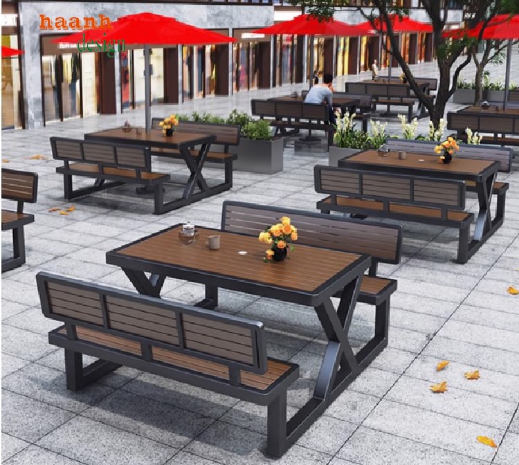 Bàn ngoài trời sắt gỗ sơn chống UV của Inchem