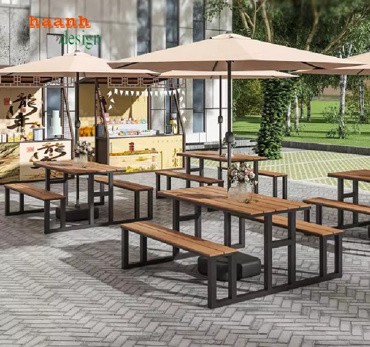 Nâng cao không gian với bàn cafe sắt gỗ sân vườn-NTG 021