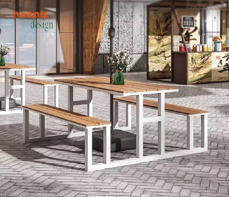 bàn cafe sắt gỗ sân vườn