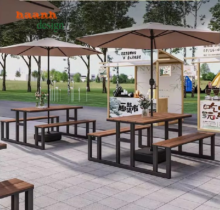bàn cafe sắt gỗ sân vườn