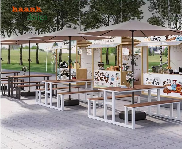 bàn cafe sắt gỗ sân vườn