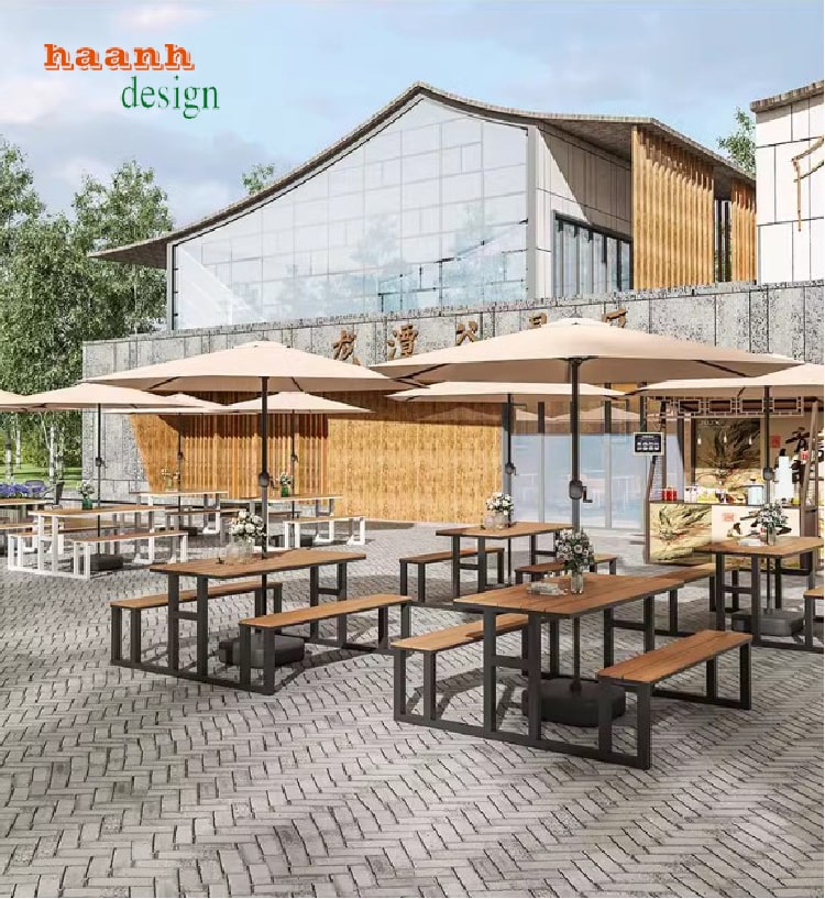 bàn cafe sắt gỗ sân vườn