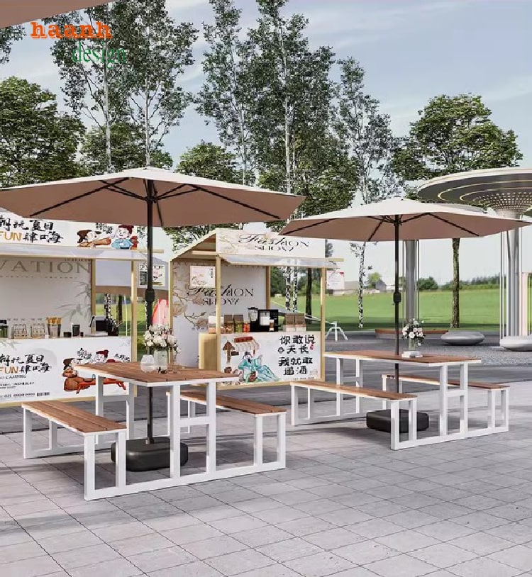 bàn cafe sắt gỗ sân vườn