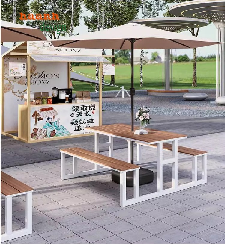 bàn cafe sắt gỗ sân vườn