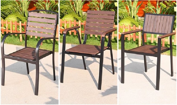 bàn ghế chân sắt mặt gỗ sân vườn