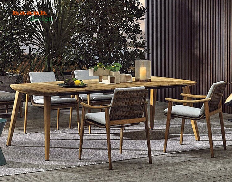 Bàn ghế gỗ teak kết hợp mây nhựa-5