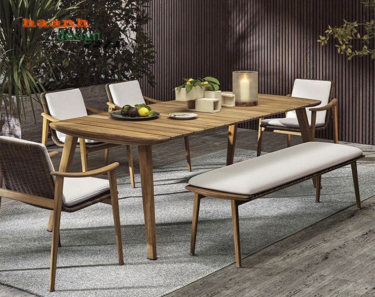 Bàn ghế gỗ teak kết hợp mây nhựa-1