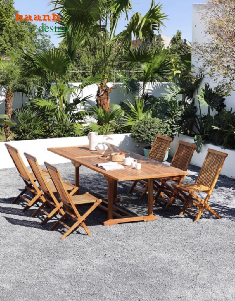 Bộ bàn ghế gỗ sân vườn kết hợp ghế Teak hiện đại ngoài trời