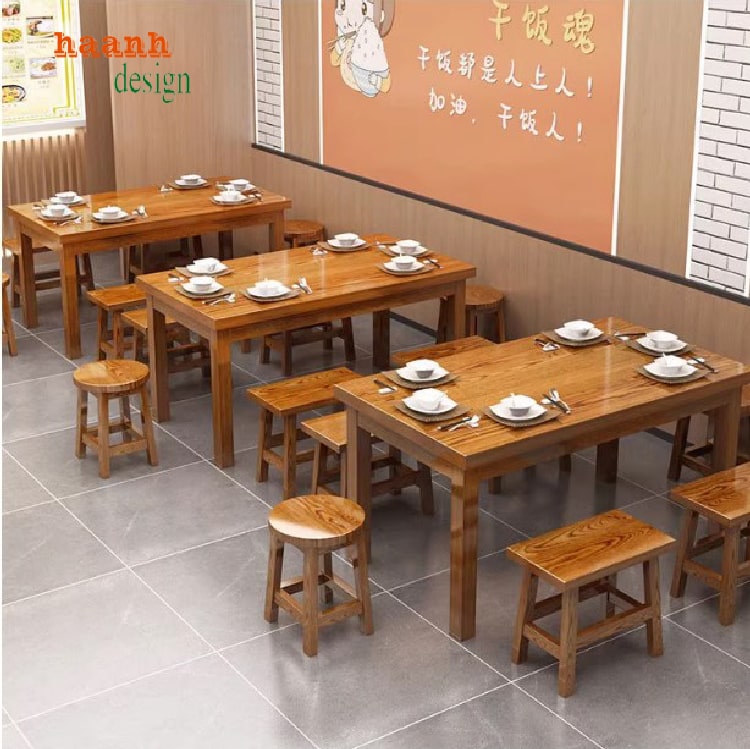 Mẫu bàn ghế gỗ sồi bền đẹp cho quán ăn chuyên nghiệp