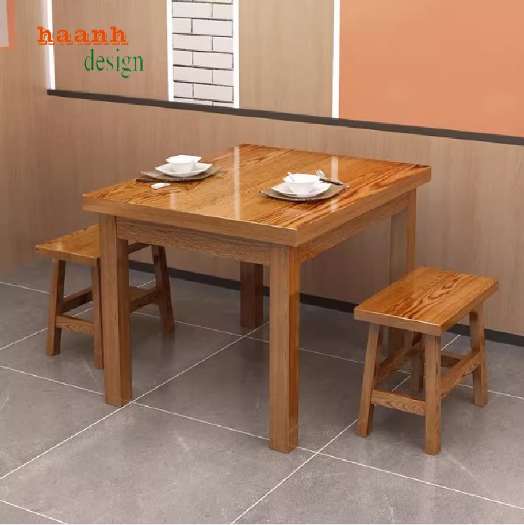 Thiết kế nội thất nhà hàng với bàn ghế gỗ sồi tự nhiên