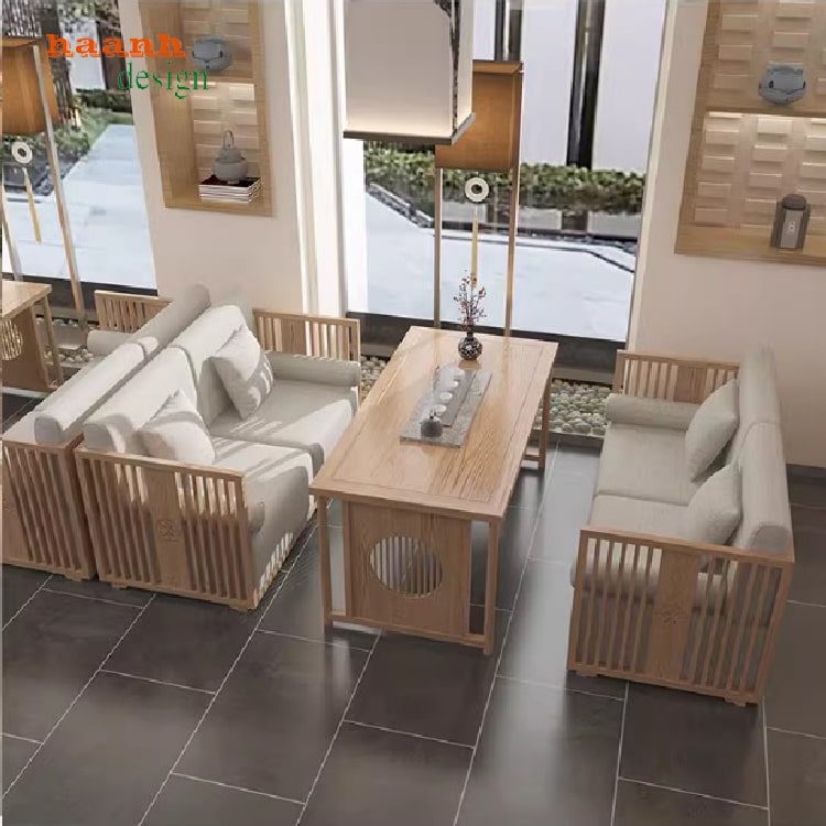 Bàn ghế nhà hàng gỗ sồi tự nhiên sang trọng
