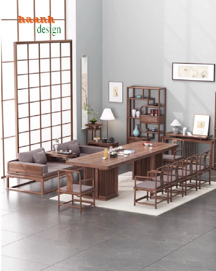 bàn ghế phòng trà gỗ sồi