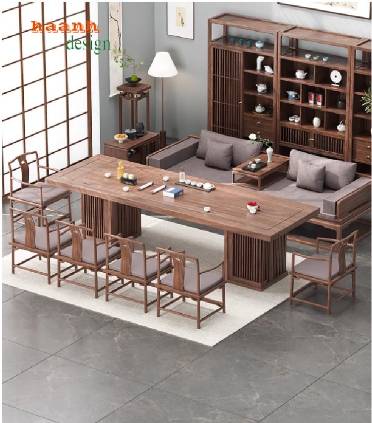 bàn ghế phòng trà gỗ sồi