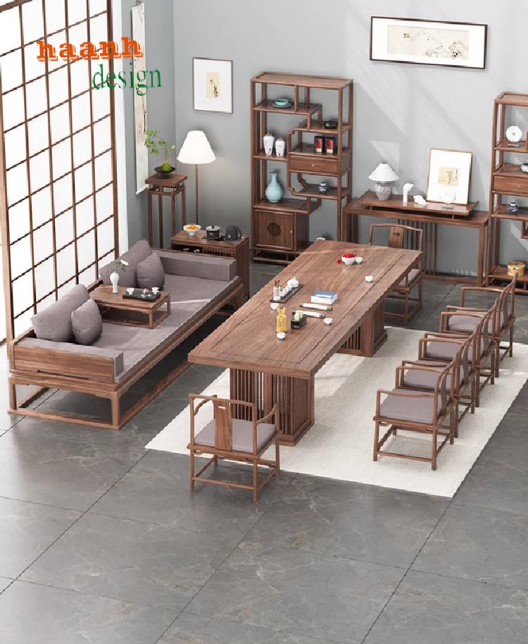 bàn ghế phòng trà gỗ sồi