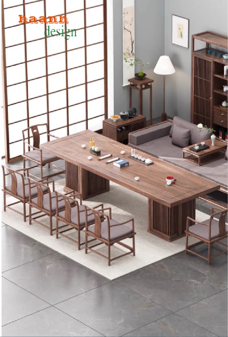 bàn ghế phòng trà gỗ sồi