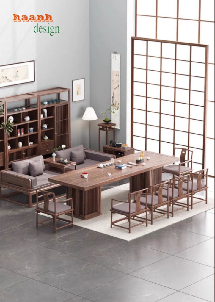 bàn ghế phòng trà gỗ sồi