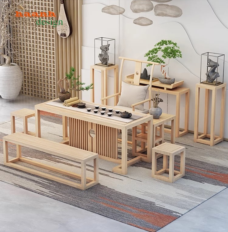 Bàn ghế phòng trà gỗ á đông