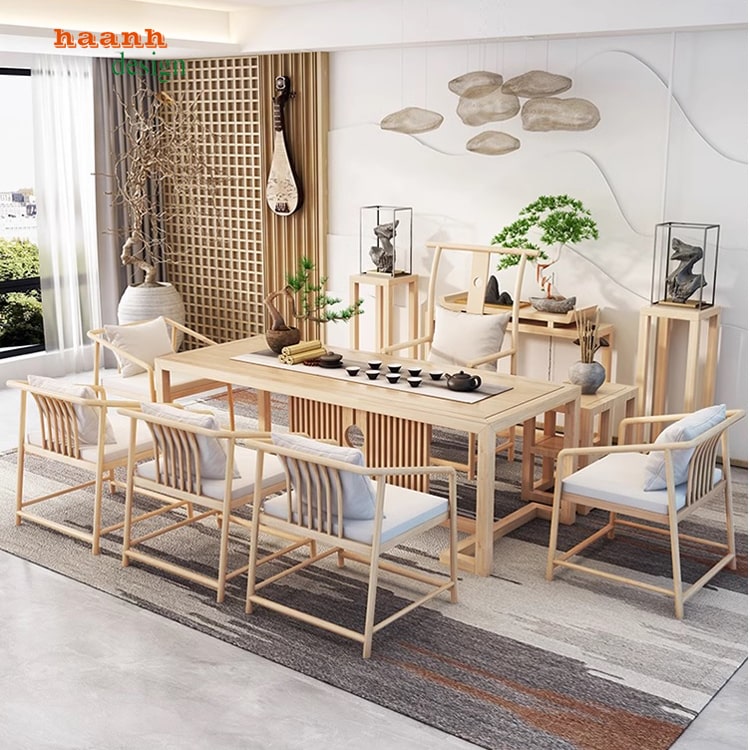 Bàn ghế phòng trà gỗ á đông