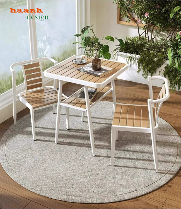 Bàn ghế sắt ngoài trời kết hợp gỗ nhựa cao cấp