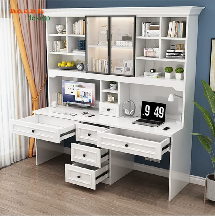 bàn học đôi cho bé có kệ sách tiện lợi