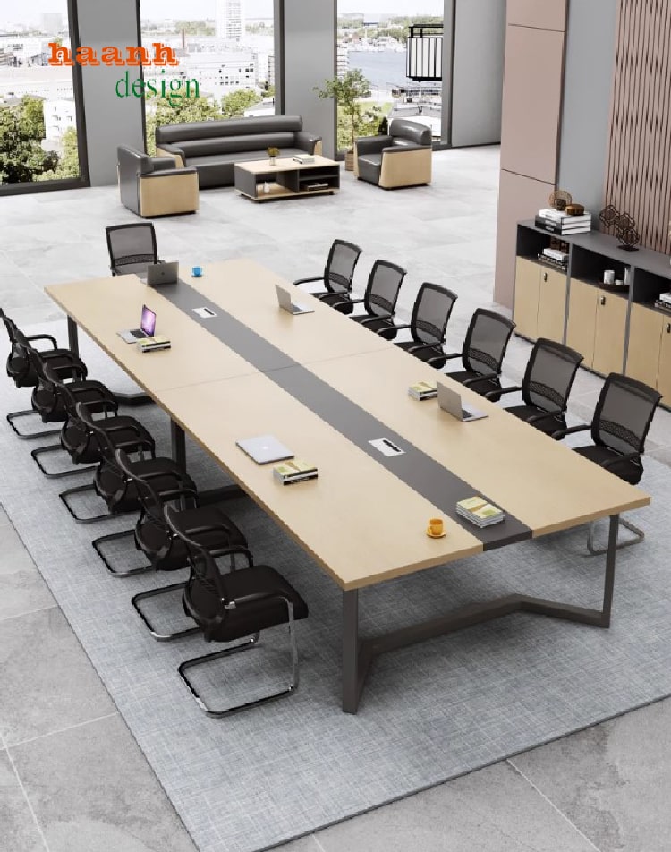 Bàn hội nghị sắt gỗ hiện đại – Bền đẹp, tối ưu không gian họp-BHS 010