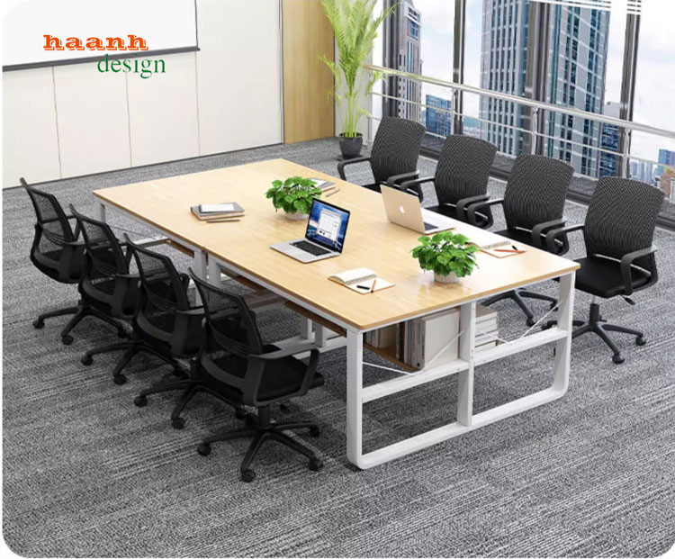 Bàn họp văn phòng chân sắt mặt gỗ