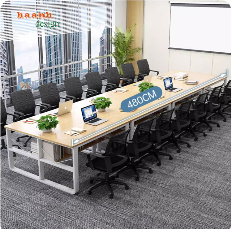 Bàn họp văn phòng chân sắt mặt gỗ