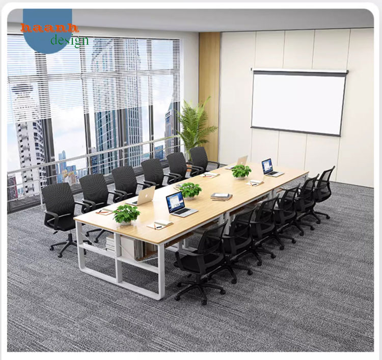 Bàn họp văn phòng chân sắt mặt gỗ