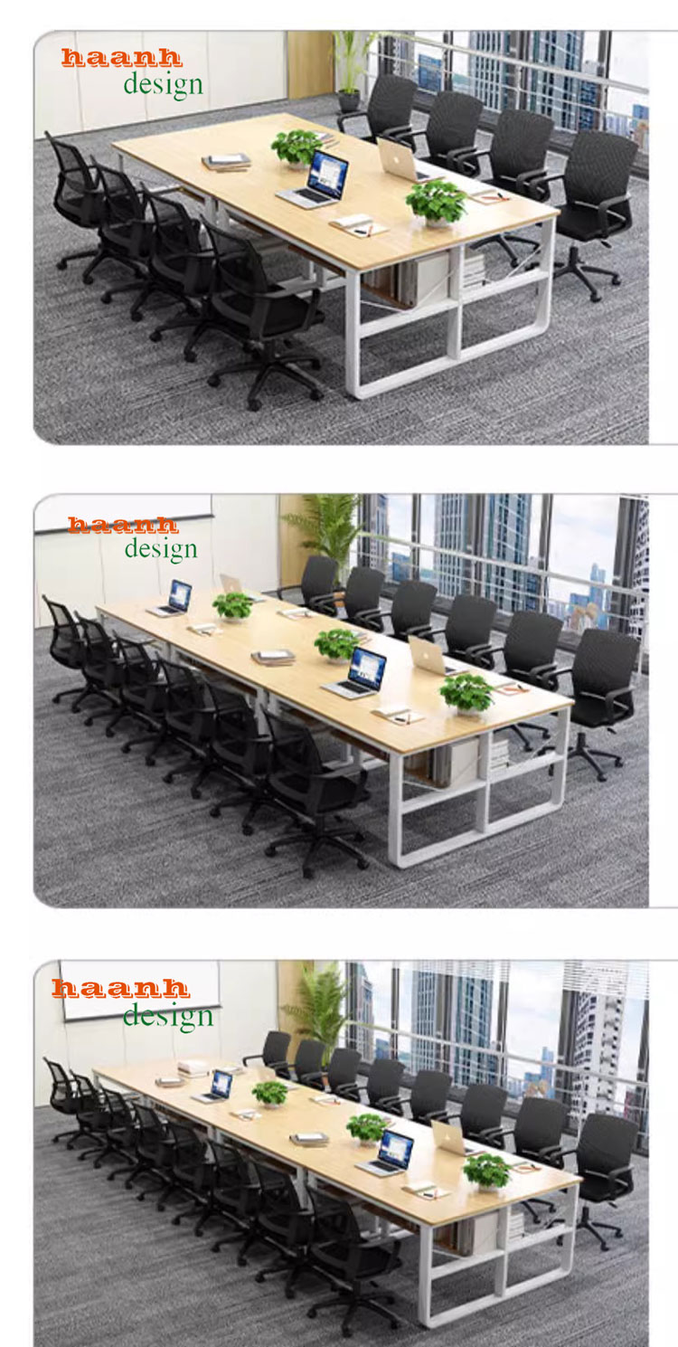 Bàn họp văn phòng chân sắt mặt gỗ