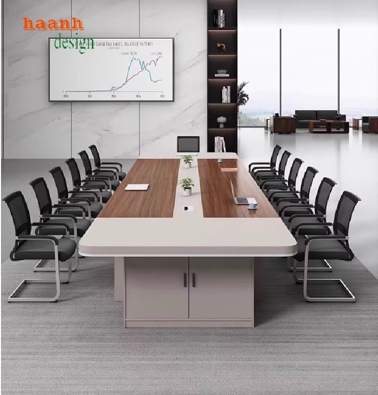 Bàn hội thảo gỗ công nghiệp có hộp điện âm hỗ trợ kết nối tiện lợi