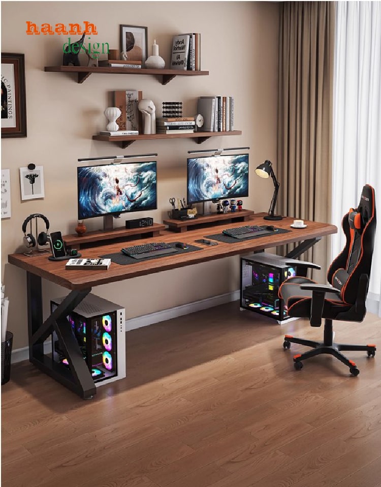 Bàn làm việc chân sắt mặt gỗ thiết kế tối giản, giá tốt-BLS 009