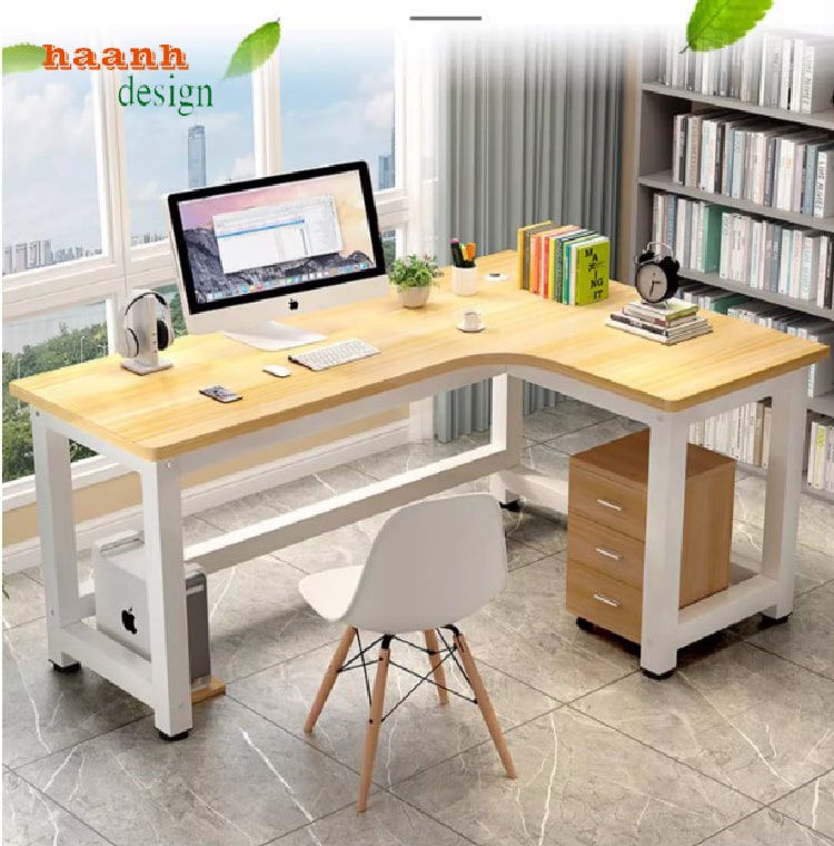 Mẫu bàn làm việc chân sắt mặt gỗ, phù hợp xu hướng 2025-BLS 008