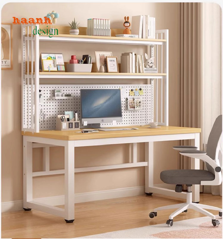 bàn làm việc chân sắt mặt gỗ