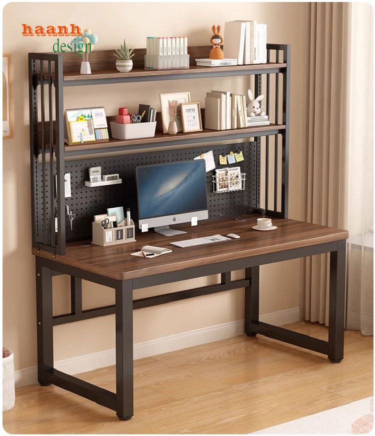 bàn làm việc chân sắt mặt gỗ