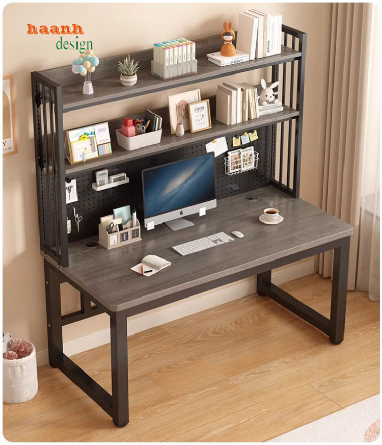 bàn làm việc chân sắt mặt gỗ