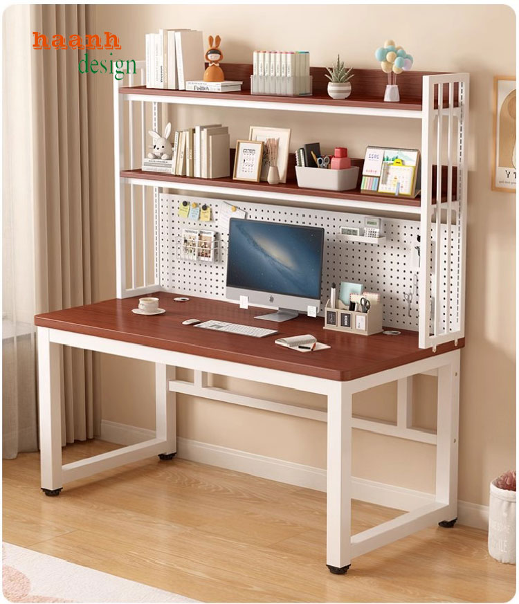 bàn làm việc chân sắt mặt gỗ