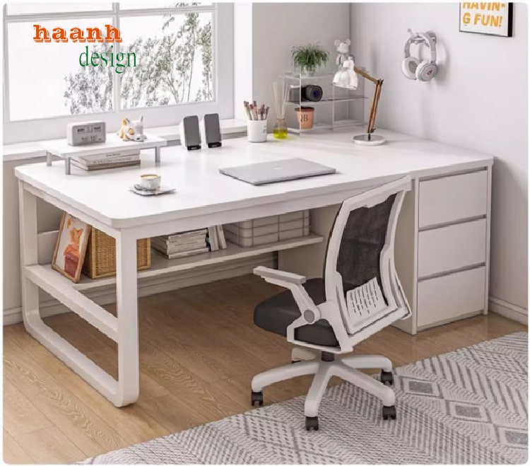 bàn làm việc chân sắt mặt gỗ