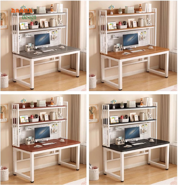 bàn làm việc chân sắt mặt gỗ