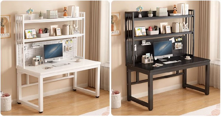 bàn làm việc chân sắt mặt gỗ