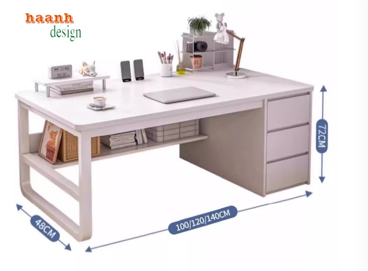 bàn làm việc chân sắt mặt gỗ