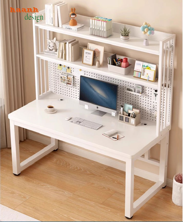 bàn làm việc chân sắt mặt gỗ
