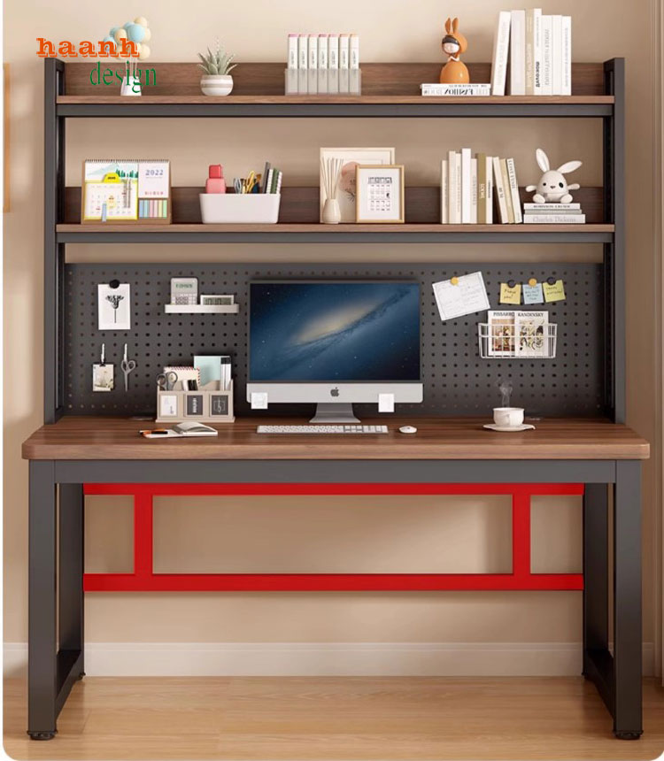 bàn làm việc chân sắt mặt gỗ