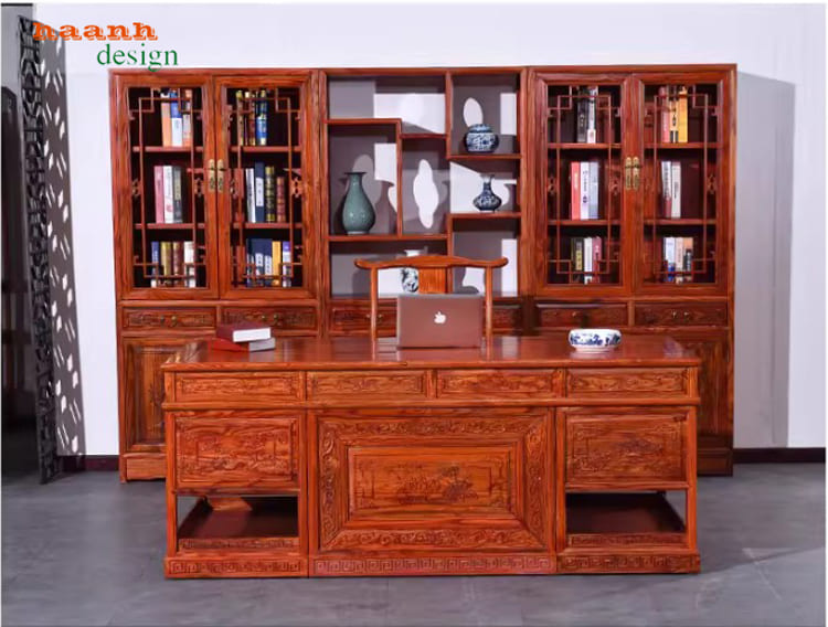 bàn lãnh đạo gỗ giả cổ đẹp chạm khắc