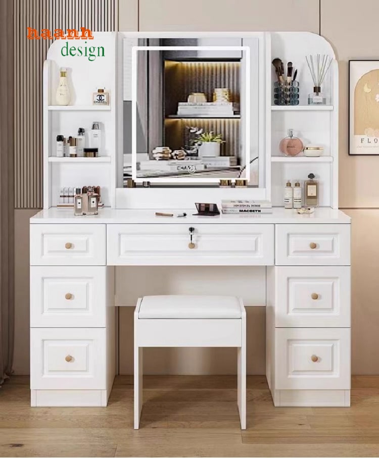 Bàn trang điểm gỗ công nghiệp MDF chống ẩm màu trắng hiện đại